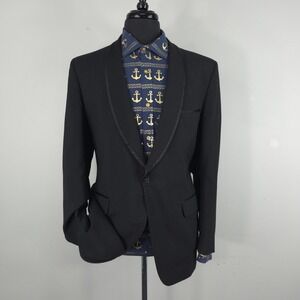 Vintage Palm Beach Suit Jacket Mens 42L Black Shawl Lapel Tuxedo Formal 60s 70s